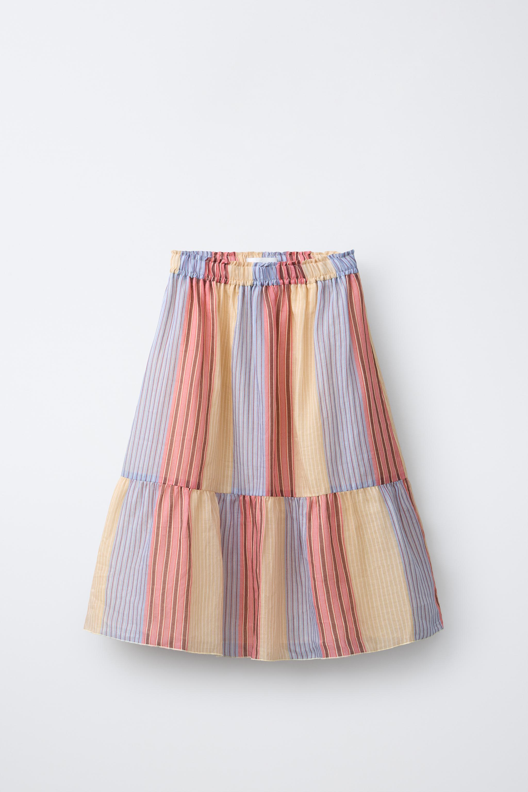 100% RAMIE STRIPED MIDI SKIRT